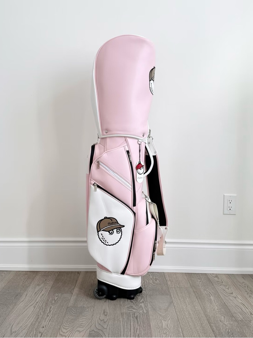 Malbon Golf Bag | PU Leather | Pink & White | Wheeled Design